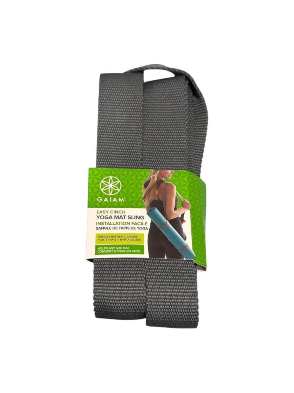 Gaiam Easy Cinch Yoga Mat Sling Strap Womens Gray Hands-Free Carrier Adjustable